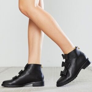 Black Ankle Boots with Bow Accents